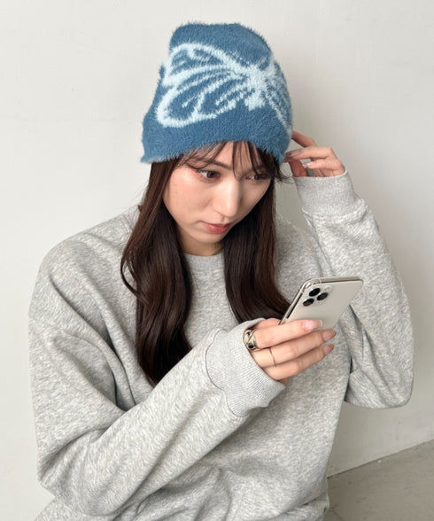 バタフライデザインニット帽 蝶デザインビーニー | WR5254004 | ブルー