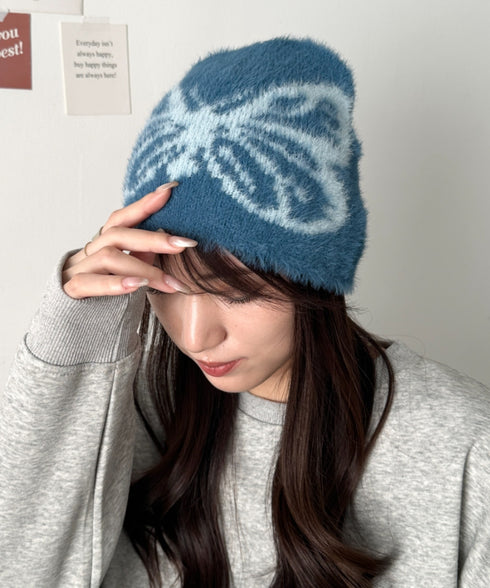 バタフライデザインニット帽 蝶デザインビーニー | WR5254004 | ブルー