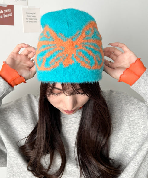 バタフライデザインニット帽 蝶デザインビーニー | WR5254004 | ブルー系その他2