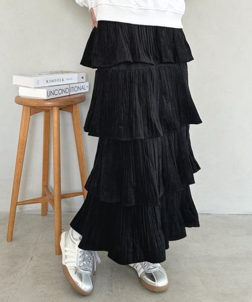 ティアードフリルロングスカート | MD2256043 | ブラック