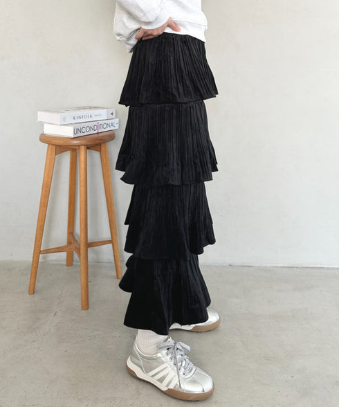 ティアードフリルロングスカート | MD2256043 | ブラック