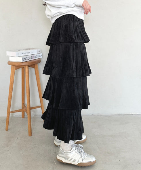ティアードフリルロングスカート | MD2256043 | ブラック