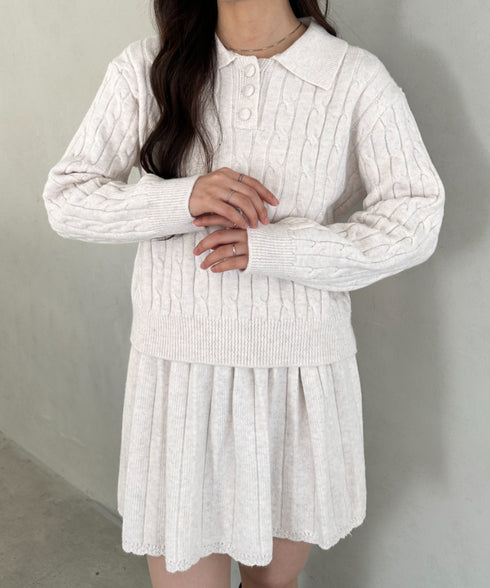 ケーブルポロニット＆ニットミニスカートセットアップ | MD2256044 | ホワイト