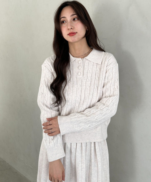 ケーブルポロニット＆ニットミニスカートセットアップ | MD2256044 | ホワイト