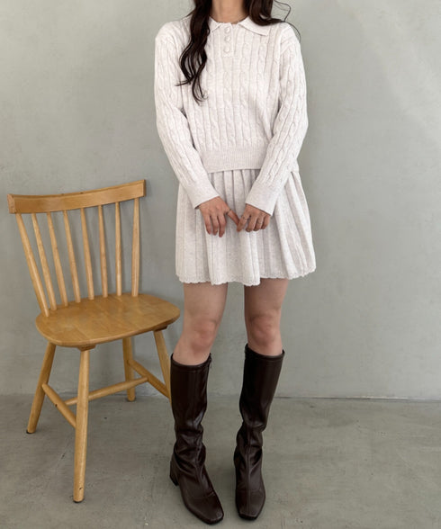 ケーブルポロニット＆ニットミニスカートセットアップ | MD2256044 | ホワイト