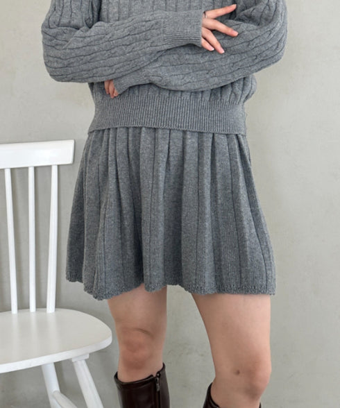 ケーブルポロニット＆ニットミニスカートセットアップ | MD2256044 | グレー
