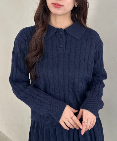 ケーブルポロニット＆ニットミニスカートセットアップ | MD2256044 | ネイビー