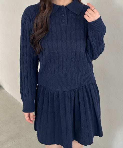 ケーブルポロニット＆ニットミニスカートセットアップ | MD2256044 | ネイビー