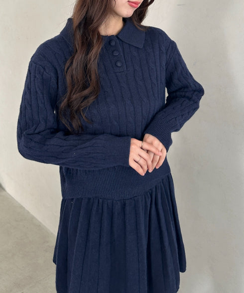 ケーブルポロニット＆ニットミニスカートセットアップ | MD2256044 | ネイビー