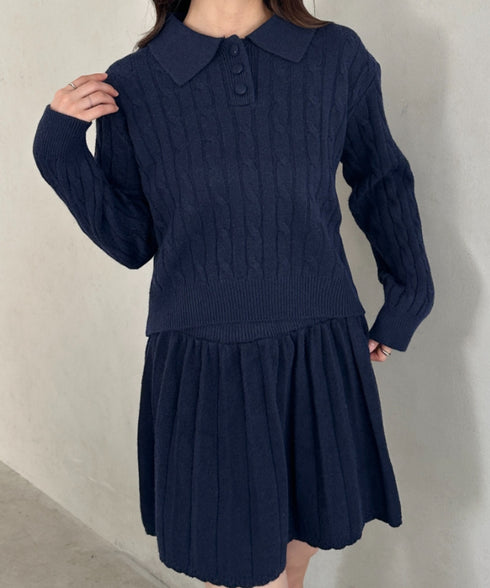 ケーブルポロニット＆ニットミニスカートセットアップ | MD2256044 | ネイビー