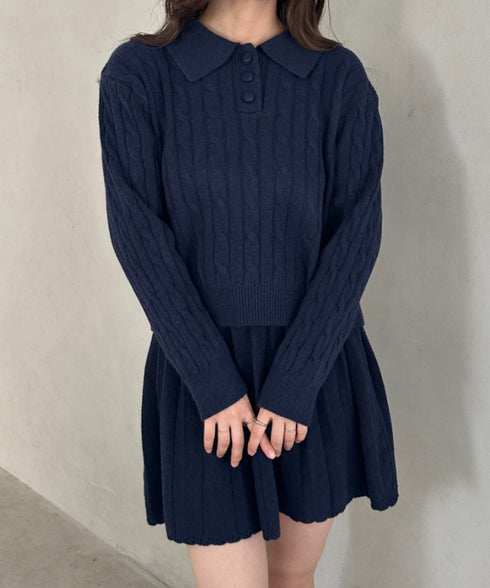 ケーブルポロニット＆ニットミニスカートセットアップ | MD2256044 | ネイビー