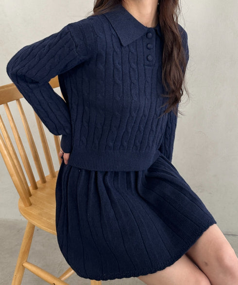ケーブルポロニット＆ニットミニスカートセットアップ | MD2256044 | ネイビー