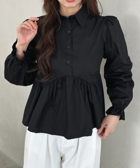 ペプラムフレアシャツ　ブラウス | MD2256047 | ブラック