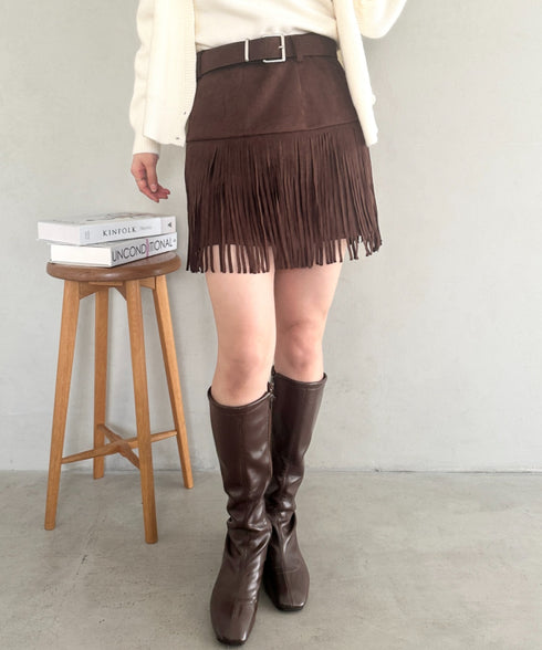 ベルト付きフリンジスウェードミニスカート | MD2256050 | ブラウン