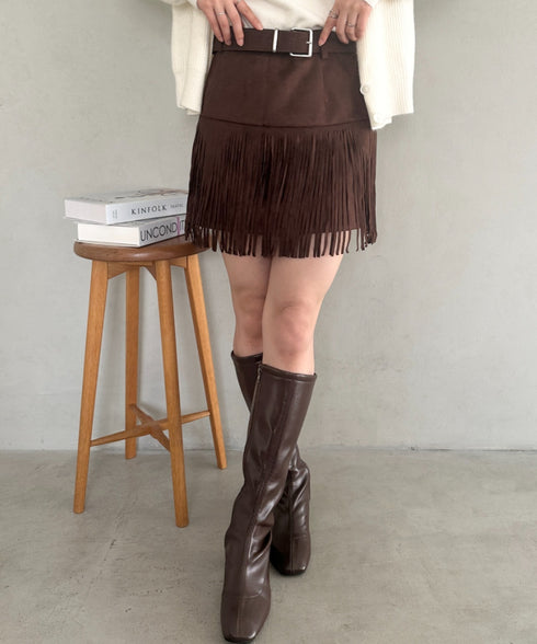 ベルト付きフリンジスウェードミニスカート | MD2256050 | ブラウン