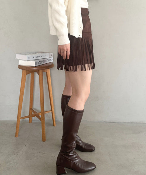 ベルト付きフリンジスウェードミニスカート | MD2256050 | ブラウン