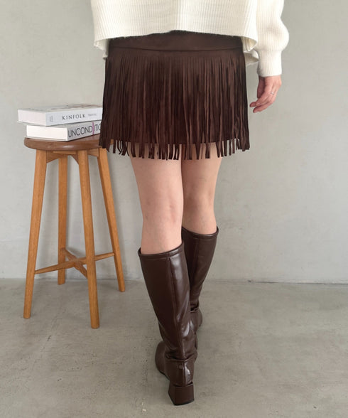 ベルト付きフリンジスウェードミニスカート | MD2256050 | ブラウン