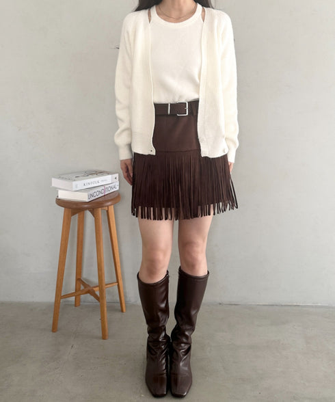 ベルト付きフリンジスウェードミニスカート | MD2256050 | ブラウン