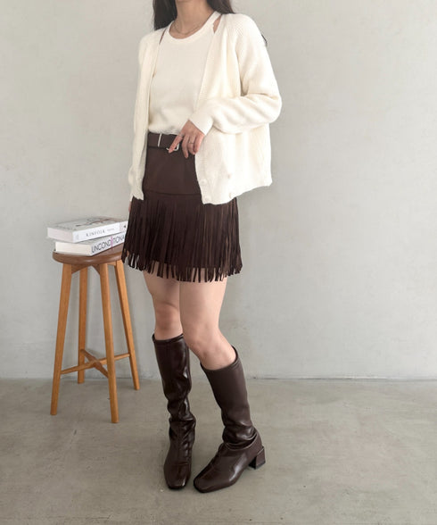 ベルト付きフリンジスウェードミニスカート | MD2256050 | ブラウン