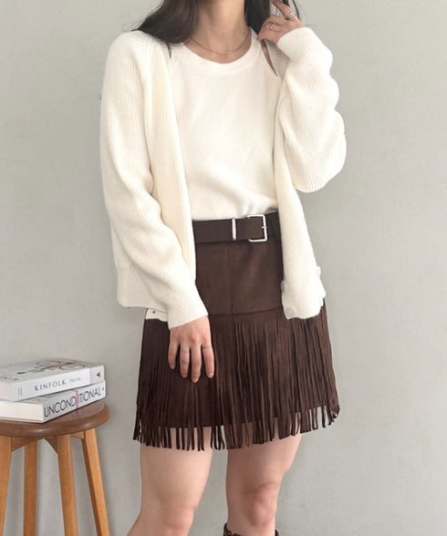 ベルト付きフリンジスウェードミニスカート | MD2256050 | ブラウン