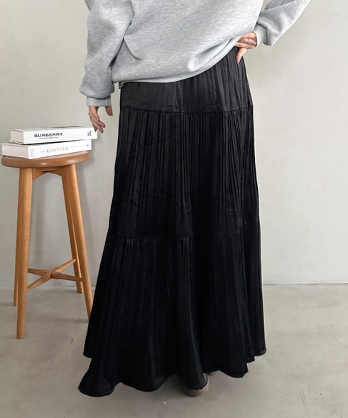 プリーツティアードロングスカート | MD2256051 | ブラック