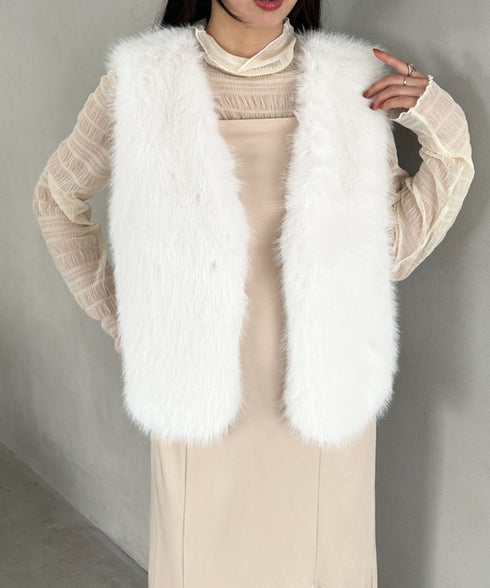 オケージョンショート丈ファーベスト | MD2256053 | ホワイト