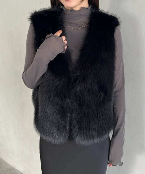 オケージョンショート丈ファーベスト | MD2256053 | ブラック