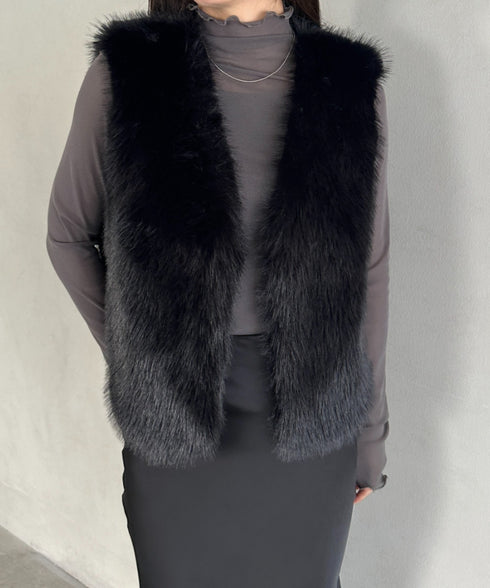 オケージョンショート丈ファーベスト | MD2256053 | ブラック