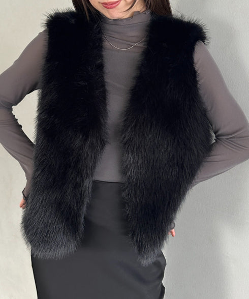 オケージョンショート丈ファーベスト | MD2256053 | ブラック