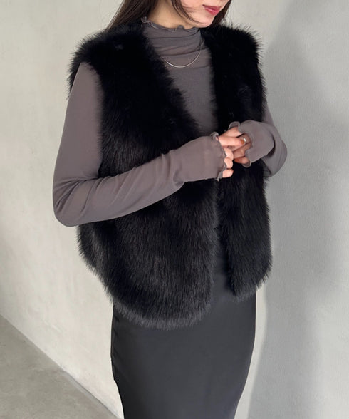 オケージョンショート丈ファーベスト | MD2256053 | ブラック