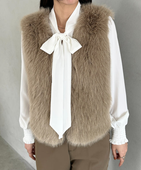 オケージョンショート丈ファーベスト | MD2256053 | モカ