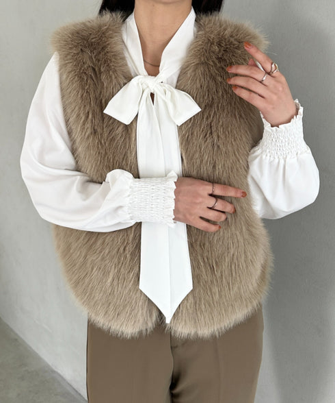 オケージョンショート丈ファーベスト | MD2256053 | モカ