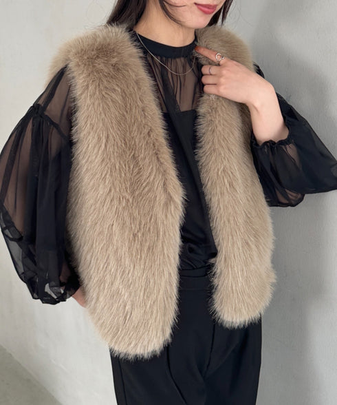 オケージョンショート丈ファーベスト | MD2256053 | ベージュ