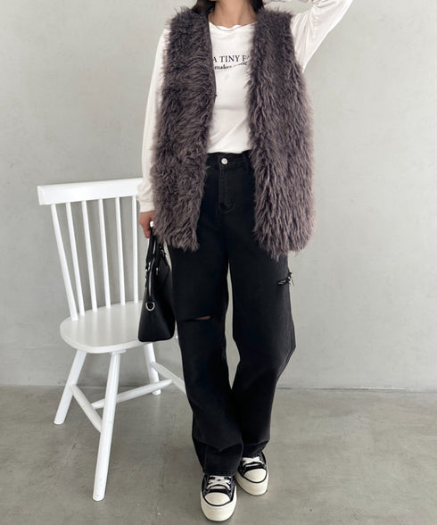 シャギープードルベスト | MD2256054 | チャコールグレー