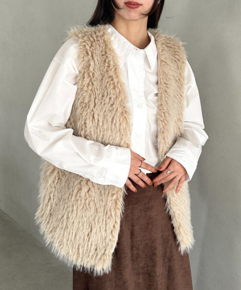 シャギープードルベスト | MD2256054 | ベージュ