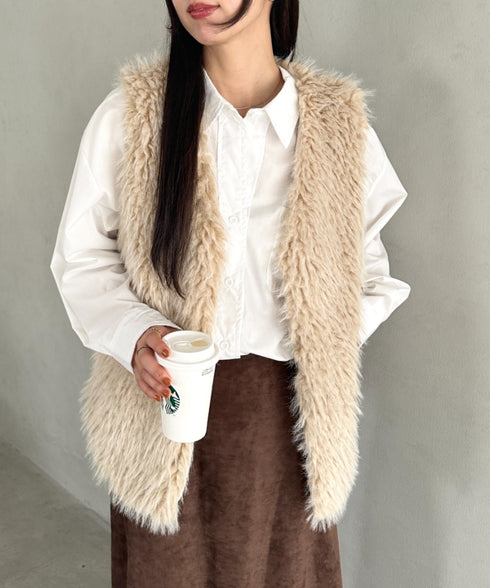 シャギープードルベスト | MD2256054 | ベージュ