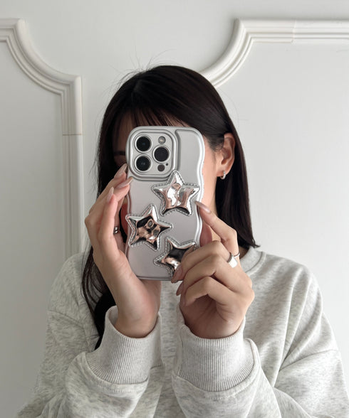 【iPhone13~iPhone16対応】星 デザインスマホケース | WR6256050 | シルバー