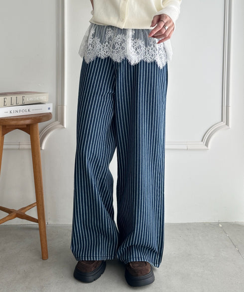 ストライプワイドデニムパンツ | WR2256044 | ブルー