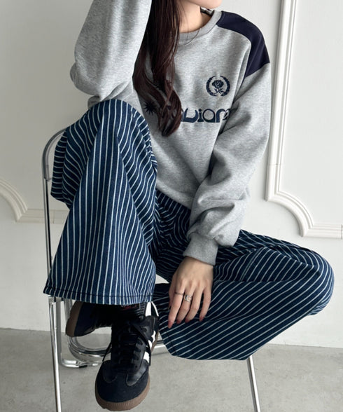 ストライプワイドデニムパンツ | WR2256044 | ブルー