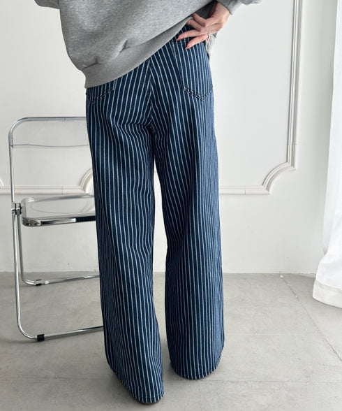 ストライプワイドデニムパンツ | WR2256044 | ブルー