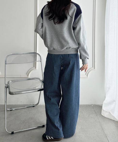 ストライプワイドデニムパンツ | WR2256044 | ブルー