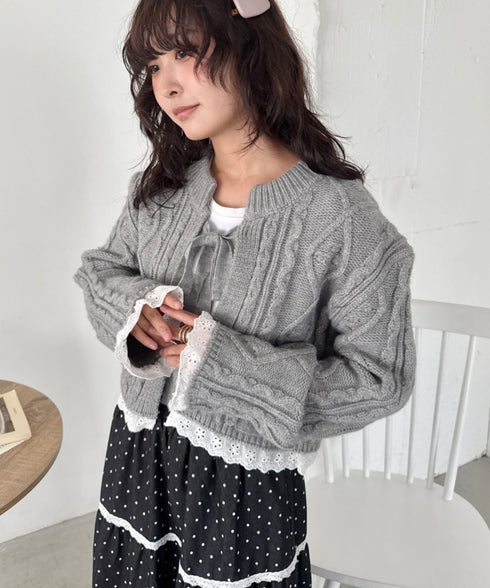 ケーブル編みリボンボレロカーディガン | SL2254021 | グレー