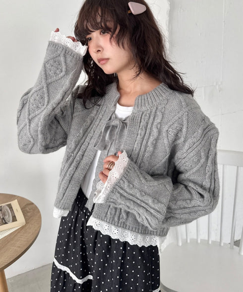 ケーブル編みリボンボレロカーディガン | SL2254021 | グレー
