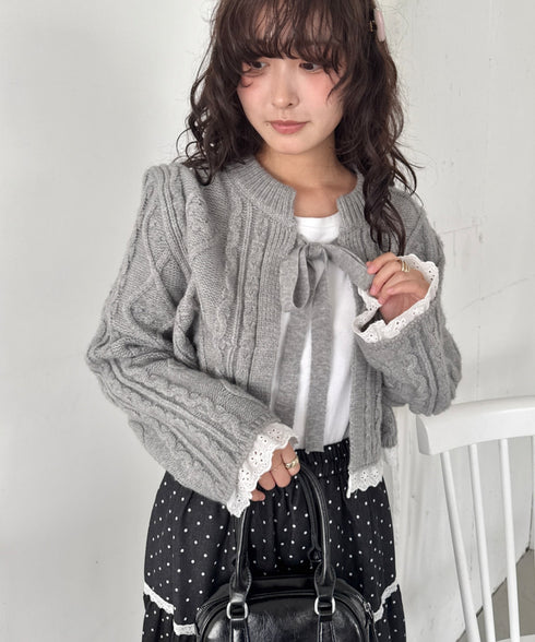 ケーブル編みリボンボレロカーディガン | SL2254021 | グレー