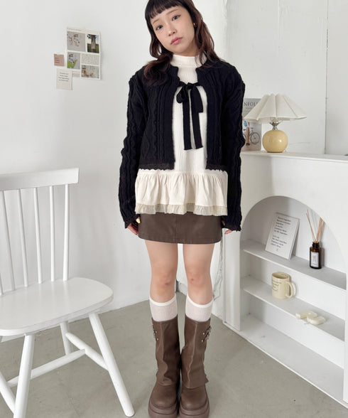 ケーブル編みリボンボレロカーディガン | SL2254021 | ブラック