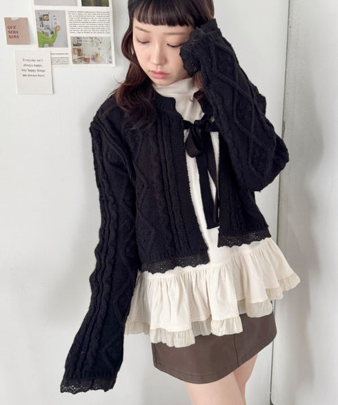 ケーブル編みリボンボレロカーディガン | SL2254021 | ブラック
