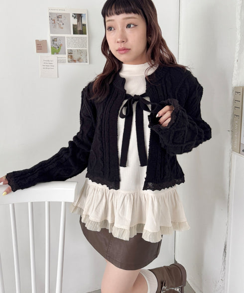 ケーブル編みリボンボレロカーディガン | SL2254021 | ブラック