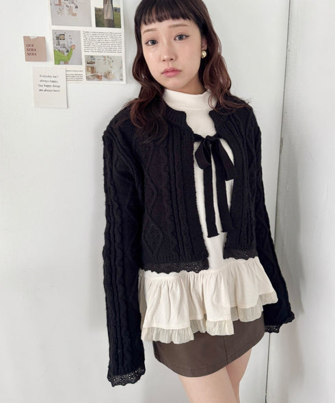 ケーブル編みリボンボレロカーディガン | SL2254021 | ブラック