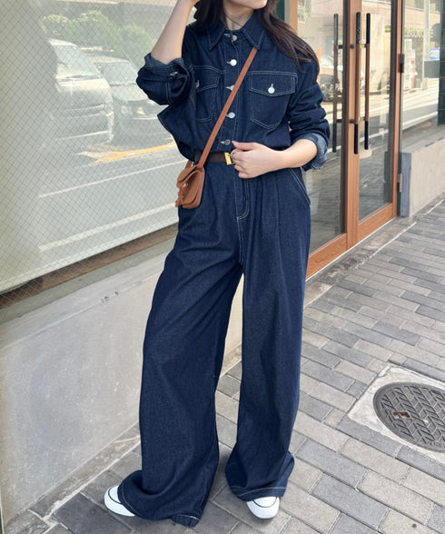 【セットアップ】デニムシャツジャケット+ワイドパンツ | SL2256111 | ネイビー
