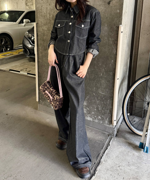 【セットアップ】デニムシャツジャケット+ワイドパンツ | SL2256111 | ブラック